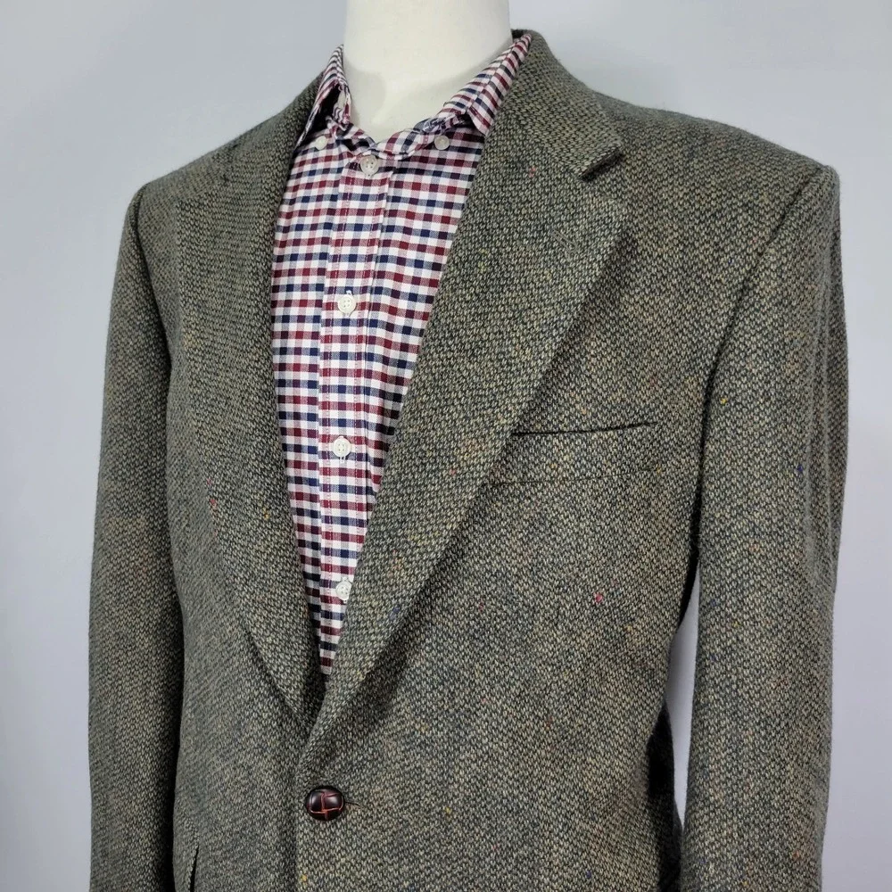 Robert Stock Men's Tweed Sport Coat Blazer Two Button Brown Barley Corn Size 42R